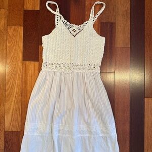 NO BRAND | White woven knit linen swim cover up dress size o/s